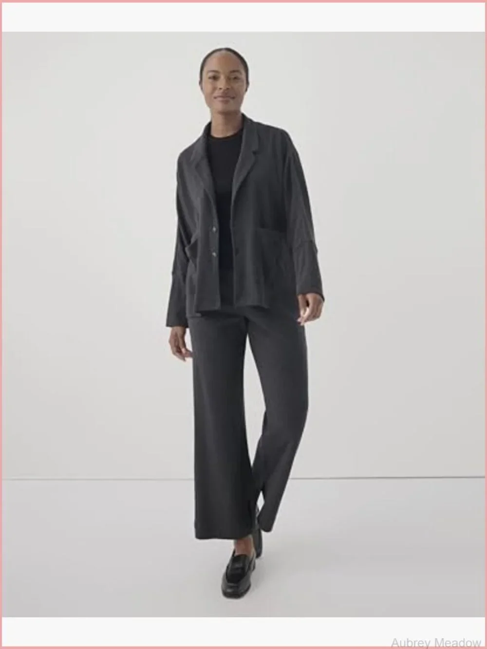 Relaxed Fit Organic Cotton Blazer with Notched Lapel, Open Front, Long Sleeve